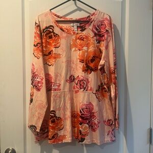 Denim & Co blouse women’s size XL beautiful flowers